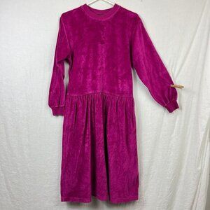 90s Lizsport Long Sleeve Cotton Velvet Midi Dress Women S Petite Pleated Pockets